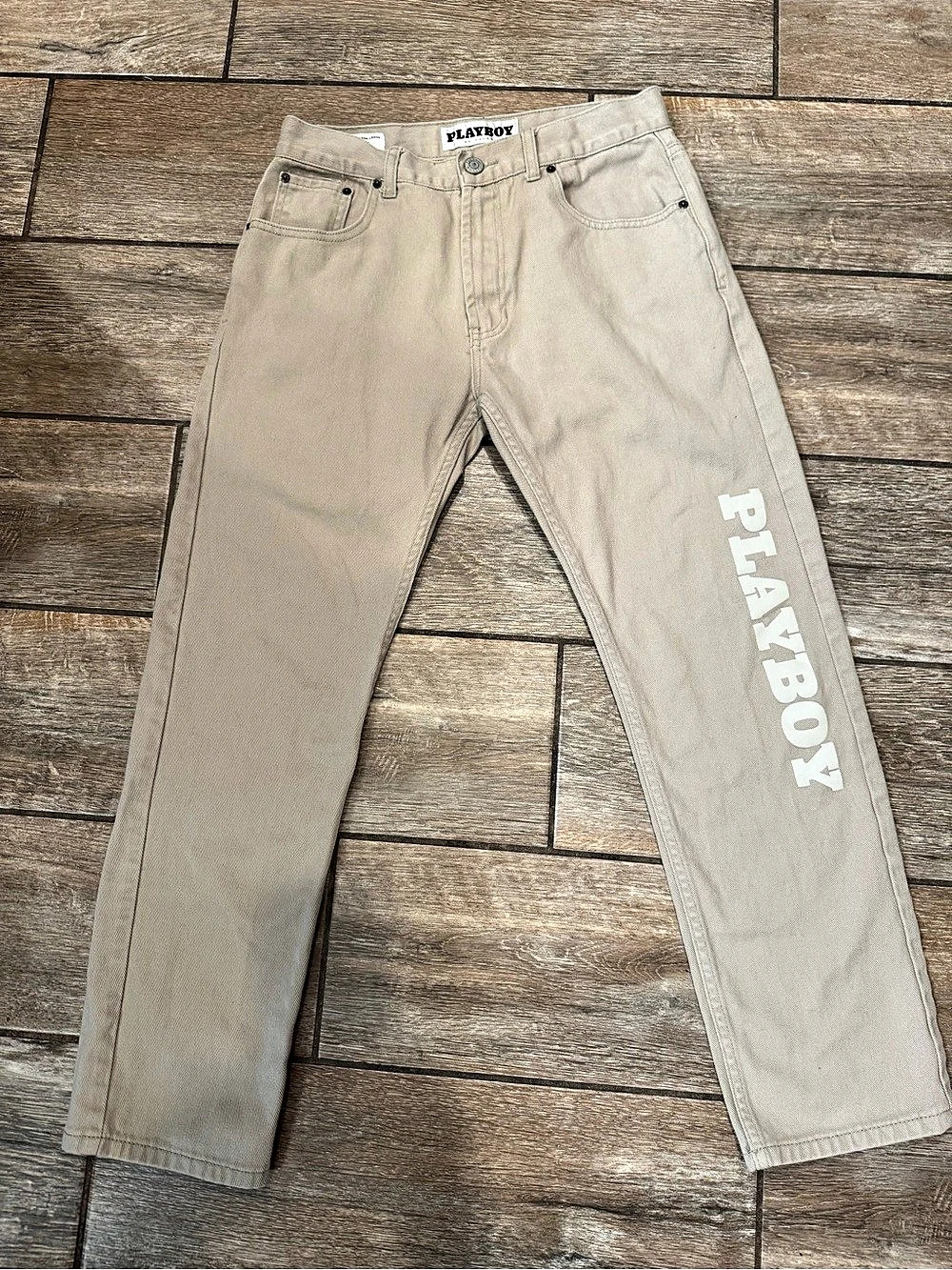 Playboy Playboy Jeans Straight Leg Graphic Jeans in Beige